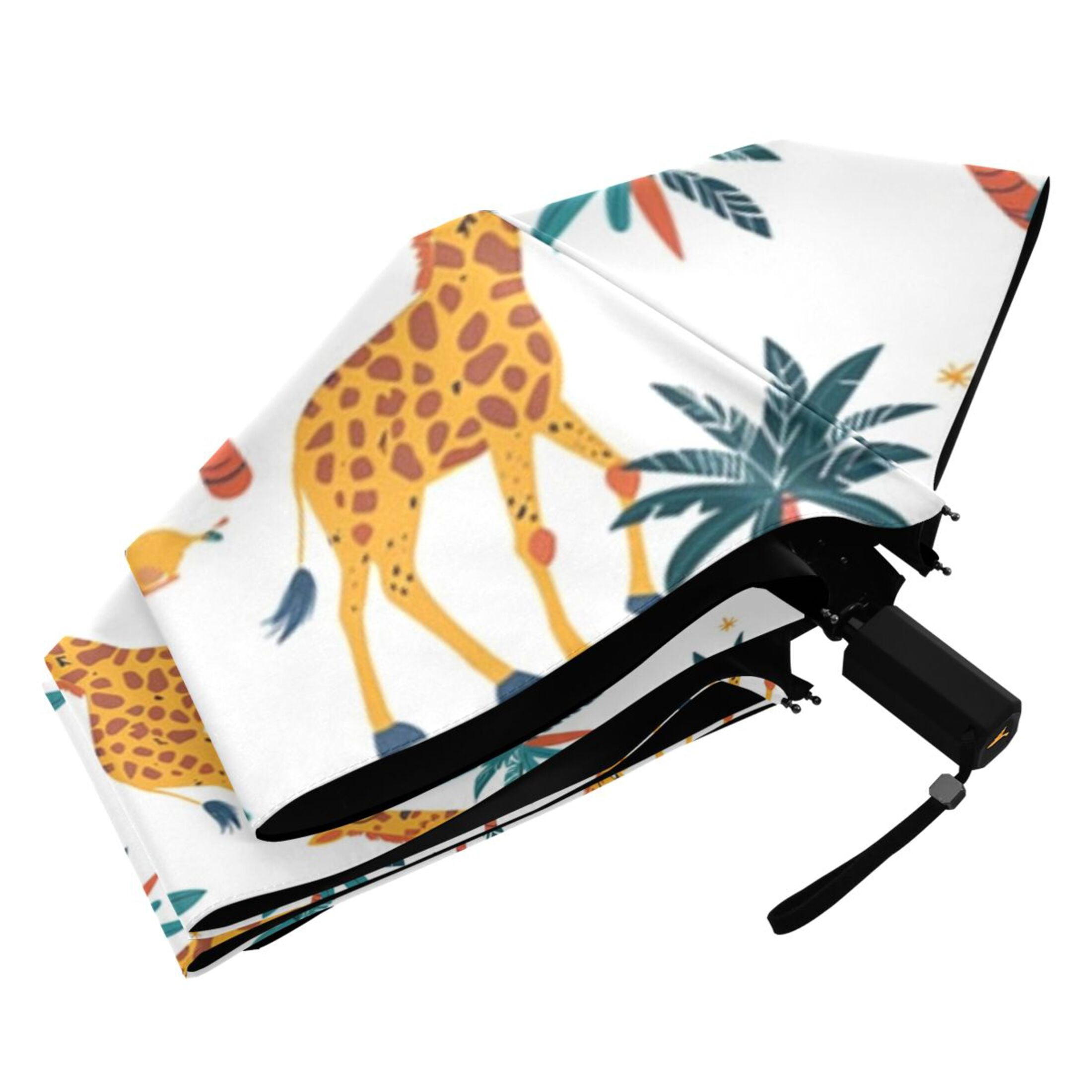 ALAZA Giraffes Palm Tree UPF 50+ Compact Folding Umbrella for Rain Travel Umbrella Packable