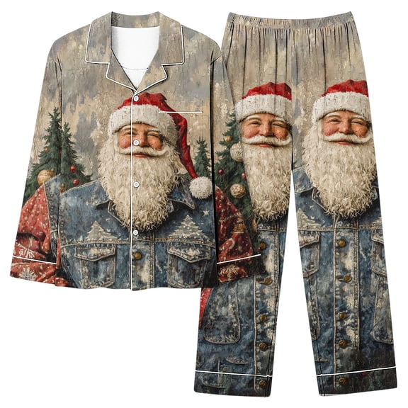successthop Plus Size Christmas Pajamas for Women Santa Long Sleeve Lapel Button Nightwear and Pj Pant Xmas Sleepwear M