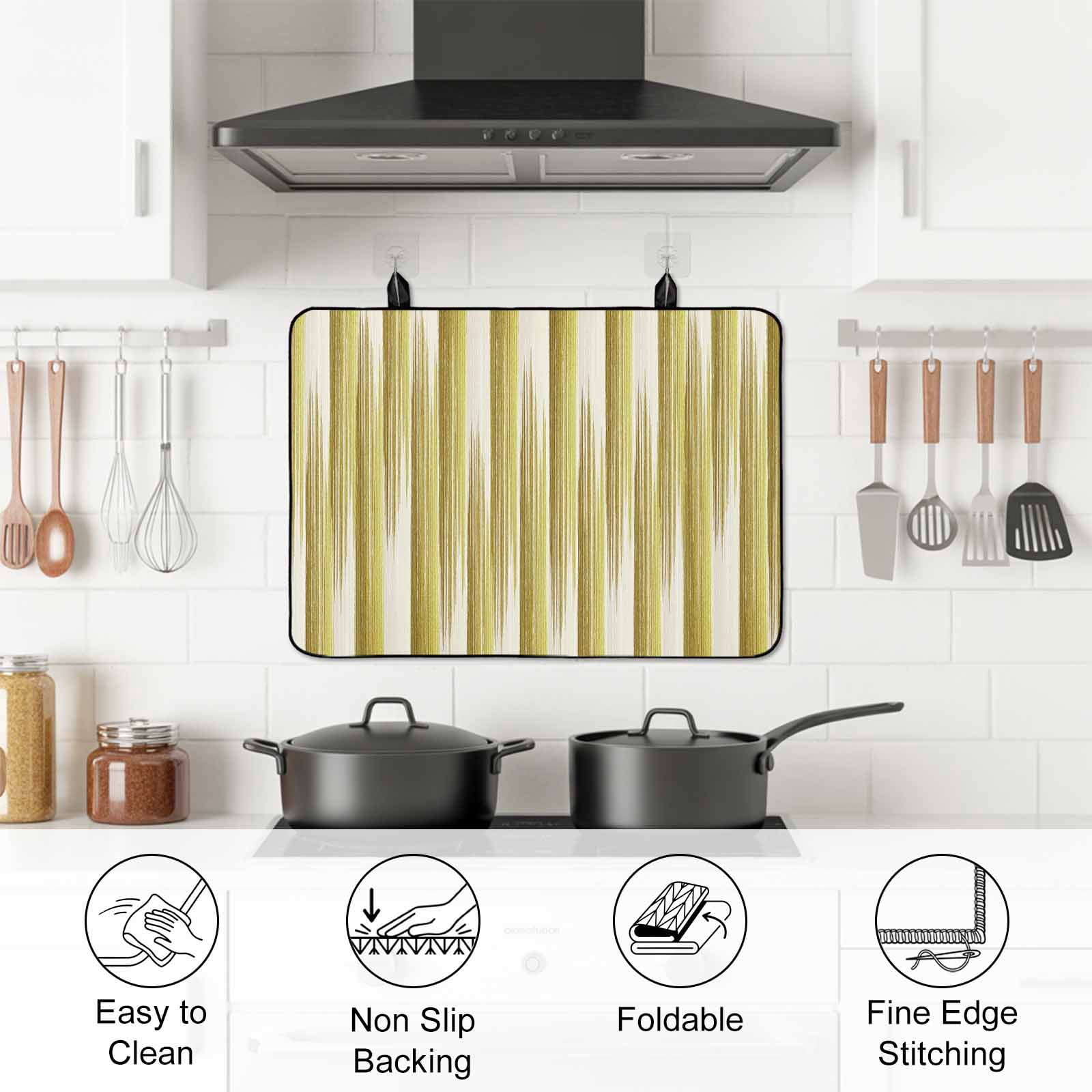 Yellow Striped Stove Top Cover for Electric Stove, Heat-proof & Non Slip Glass Top Stove Cover Protector, Modern Abstract Art Kitchen Flat Cooktop Rubber Mat 24x21 Inches