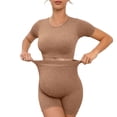 thumbnail image 4 of Women's Maternity Casual Outdoor Yoga Set Crewneck Short Sleeve T Shirts Top Yoga Shorts Two Piece Set Pregnant Solid Color Quickly Dry Short Sleeve Shorts Athletic Outfits, 4 of 6