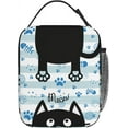 thumbnail image 3 of Black Cat Lunch Box for Adults Men Women Blue and White Striped Cat Paws Insulated Lunch Bag for Women Men Leakproof Durable Lunch Cooler for Office Work Picnic, 3 of 8