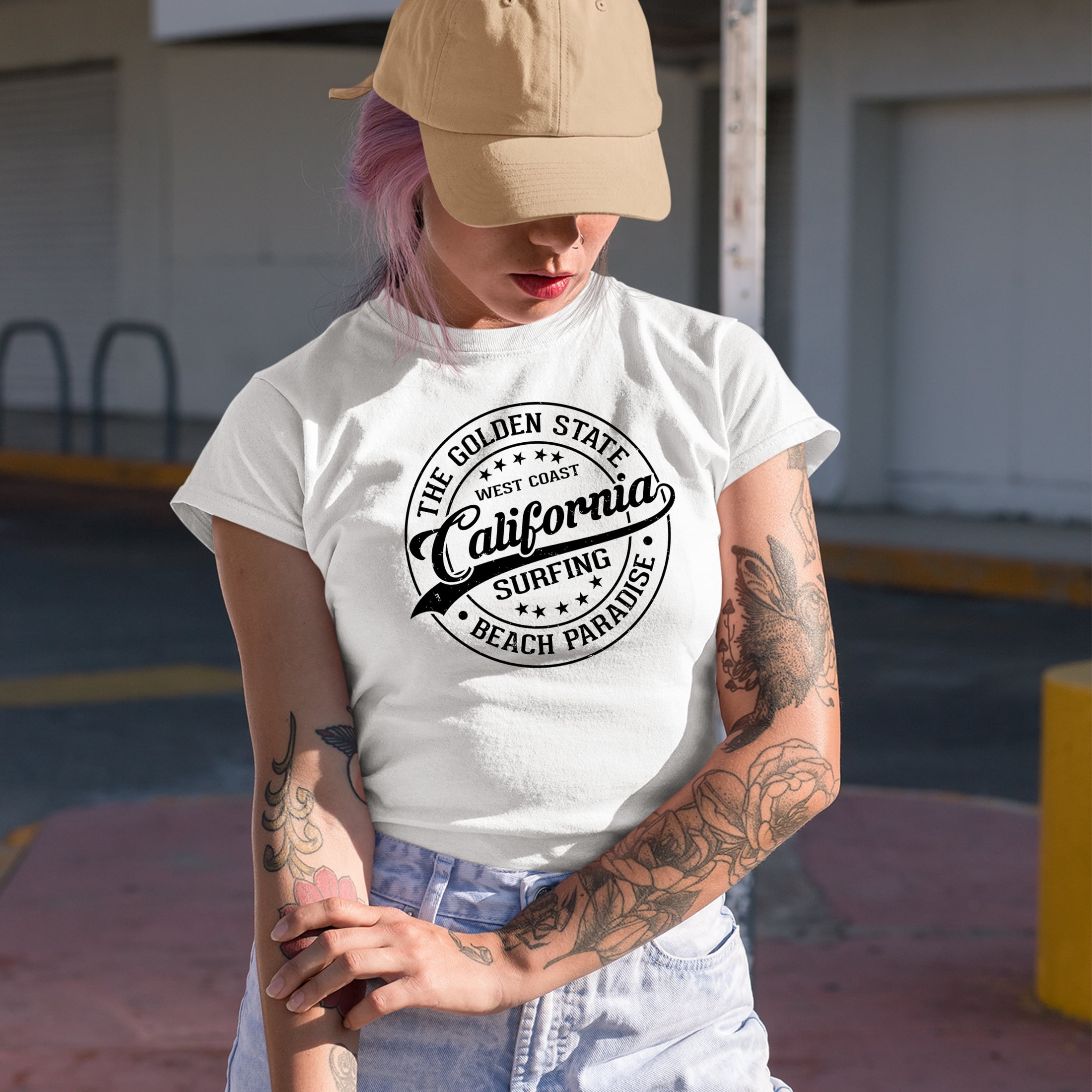 West Coast California Surfing, Beach Paradise, Surfer or Surf Enthusiast, White T-Shirt, Medium