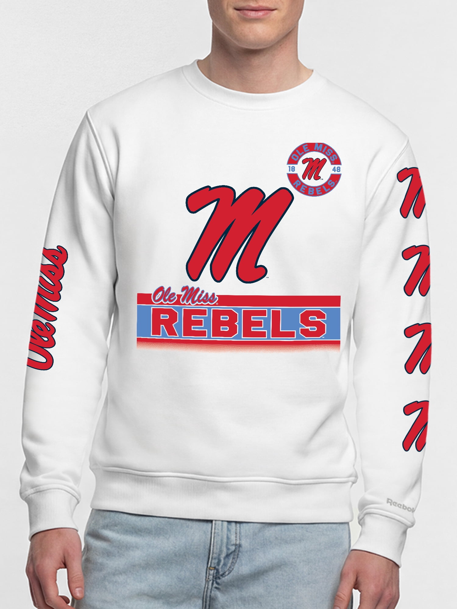 Ole Miss Rebels Reebok Mens White Crew Sweatshirt