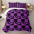 thumbnail image 2 of Erosebridal Halloween Bat Checkered Bed Spread Queen for Boys Girls, Goth Grid Print Queen Coverlet Set, Purple, 3 Pieces, 2 of 7