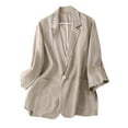 thumbnail image 2 of Aboser Linen Blazer for Women Long Sleeves Button Cardigan Solid Lapel Oversized Jacket Lightweight Work Office Fall Coat, 2 of 4