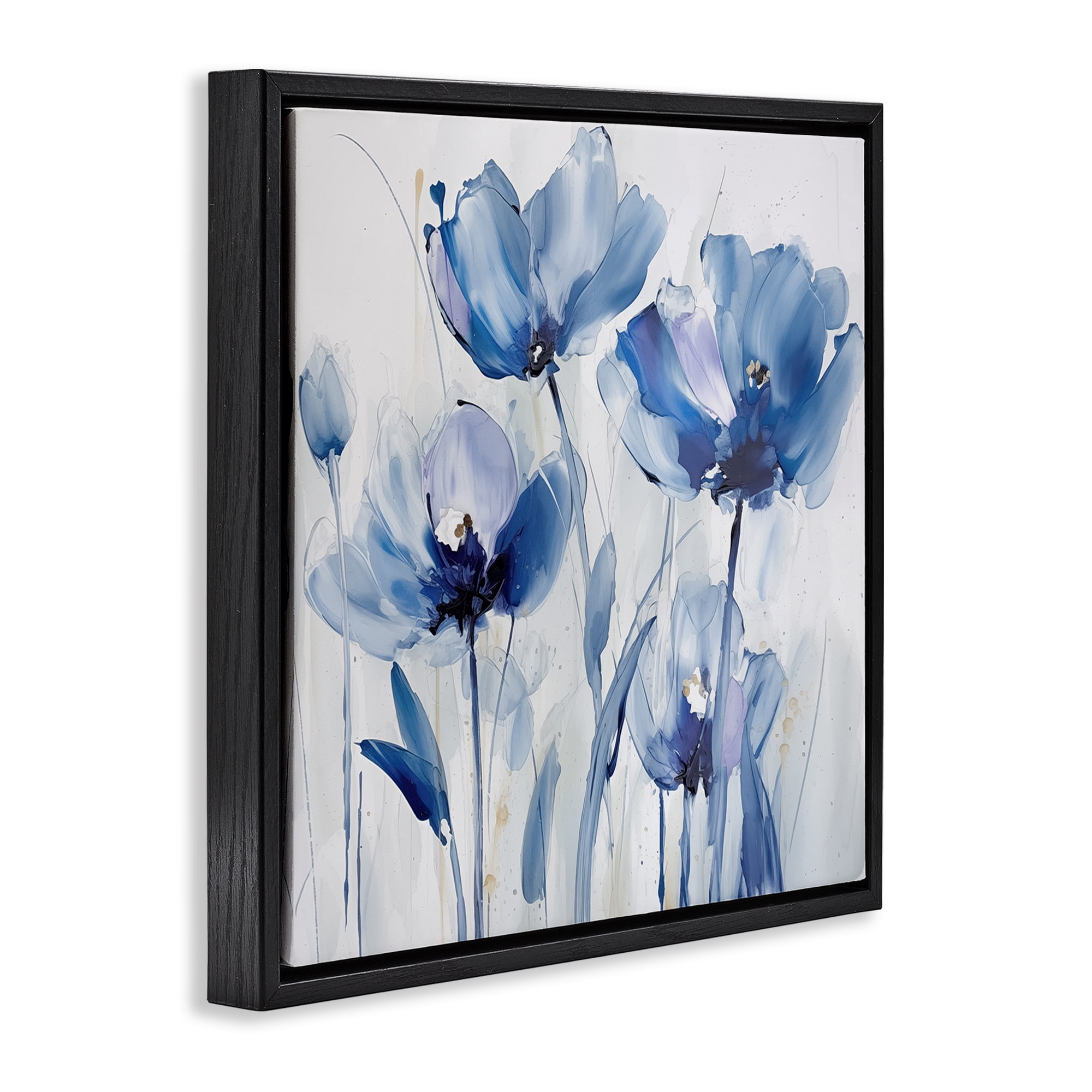 Stupell Industries Blue Abstract Blooms Botanical & Floral Painting Black Floater Framed Art Print Wall Art, 18 x 18