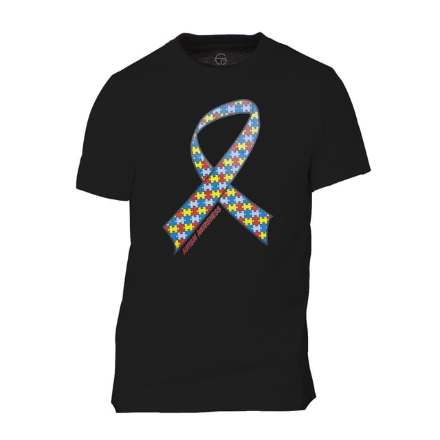 Autism Awareness Ribbon Mens Short-Sleeve T-Shirt - Black - Large