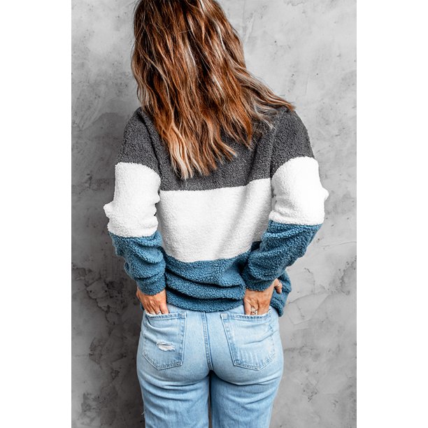 ABPHQTO Sudadera de mujer gris extragrande de felpa colorblock