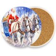 Bestwell Christmas Santa Horse Carriage Coasters Absorbent Moisture Non
