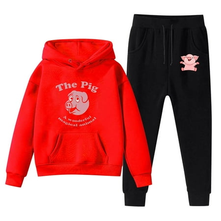 

Girls Outfit Sets Hoodie Sweatshirt and Sweatpants Cartoon Pig Prints Pullover Hoodie Set Tracksuit 2 Piece Little Girls Outfit Set