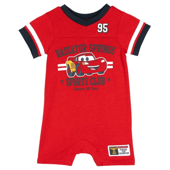 Disney Cars Baby Boys' Short Sleeve Athletic Romper Red Lightning McQueen