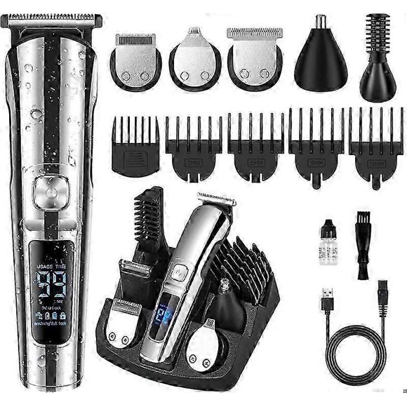 Professional Hair and Beard Clipper for Men Cordless Rechargeable Waterproof Hair Clipper with 6 Shaving Heads and 5 Combs