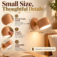 thumbnail image 3 of Rechargeable LED Wall Sconce, Touch Activated Cordless Wall Light with Adjustable Head and Wood Finish, Flexible Reading and Ambient Lighting for Bedside, Hallway, Entryway and Living Room, Style A, 3 of 19