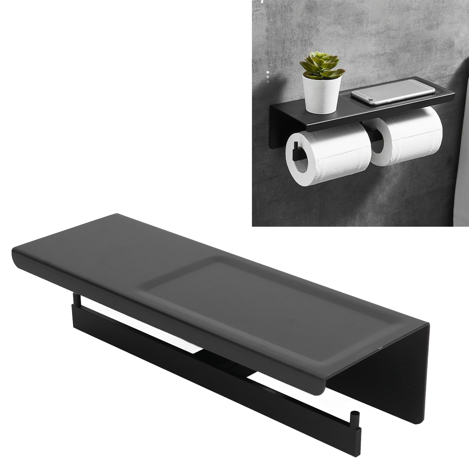 NFTIGB Wall Mount Toilet Paper Holder with Storage Shelf, Waterproof Aluminum Alloy Bathroom Tissue Dispenser for Home & Hotel, Modern Minimalist Design, Double Roll Capacity (12.6 inches / 32 cm)