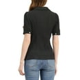 thumbnail image 3 of Allegra K Women's Camp Collar Button Front Textured Short Bubble Sleeve Shirt, 3 of 6