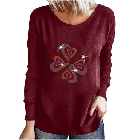 

Women s Shirt Tees Funny Cute Long Sleeve Fall T Shirt Hearth Love Shirt Gift Tops Blouse Gift For Couples