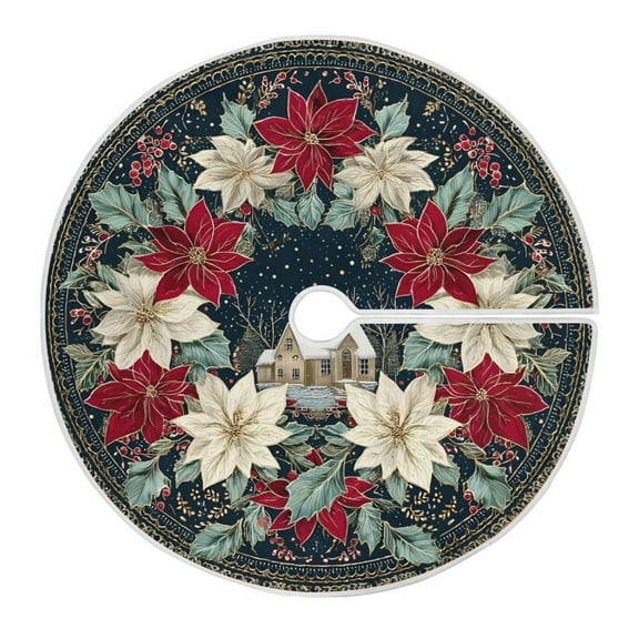 Ryvnso Christmas Tree Skirt Mandala Poinsettia Flowers Xmas Tree Skirts Ornament Home Decorations 35.4"