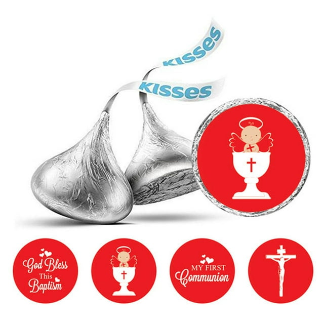 Darling Souvenir DIY Sacrament Baptism Theme Stickers chocolate Candy Labels 190 Pcs-Red