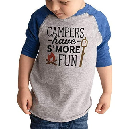 

7 ate 9 Apparel Kid s Funny Smore Camping Blue Raglan