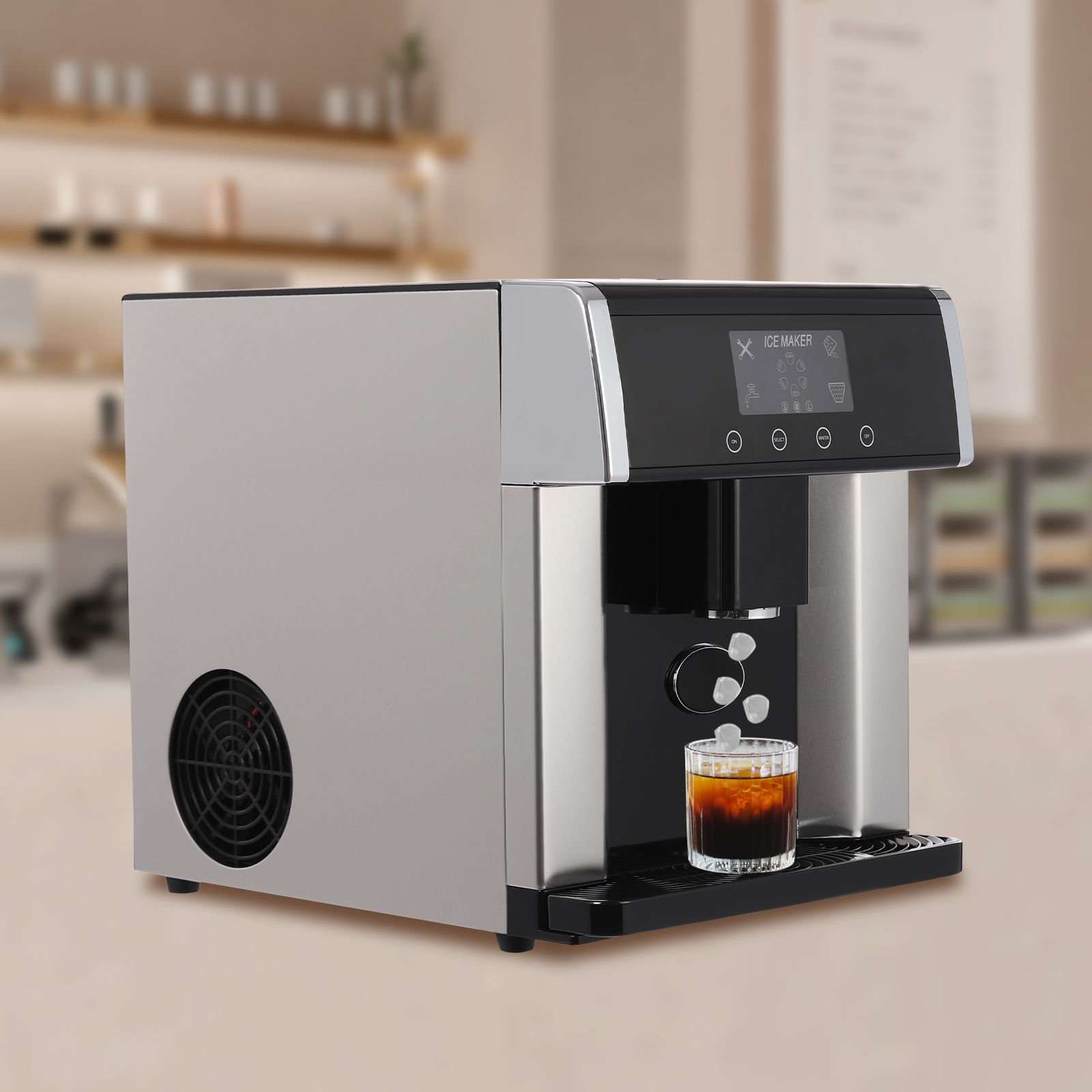 2-in-1 Silver+Black 31*41*37cm Countertop Ice Maker Dispenser Water Maker for Homes Cafes Offices