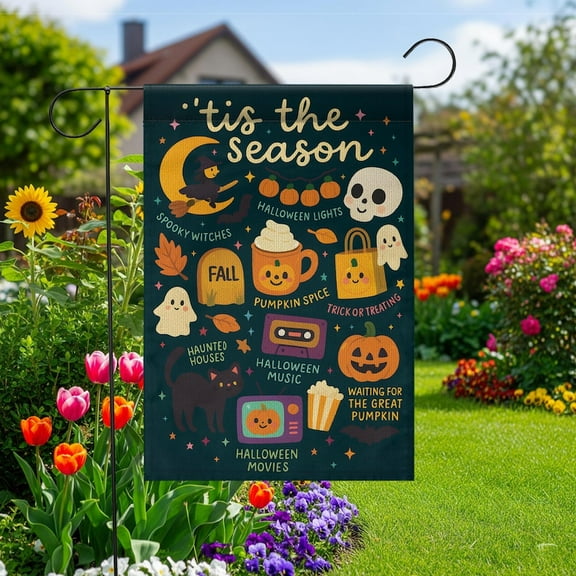 ViciArt Tis the Season Garden Flag – 12”x18” Halloween Fall Outdoor Decor, Cute Autumn Icons