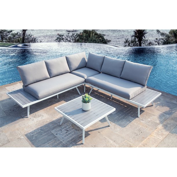 Glitzhome 4 Piece Outdoor Aluminum Sectional Sofa Set with Cushions