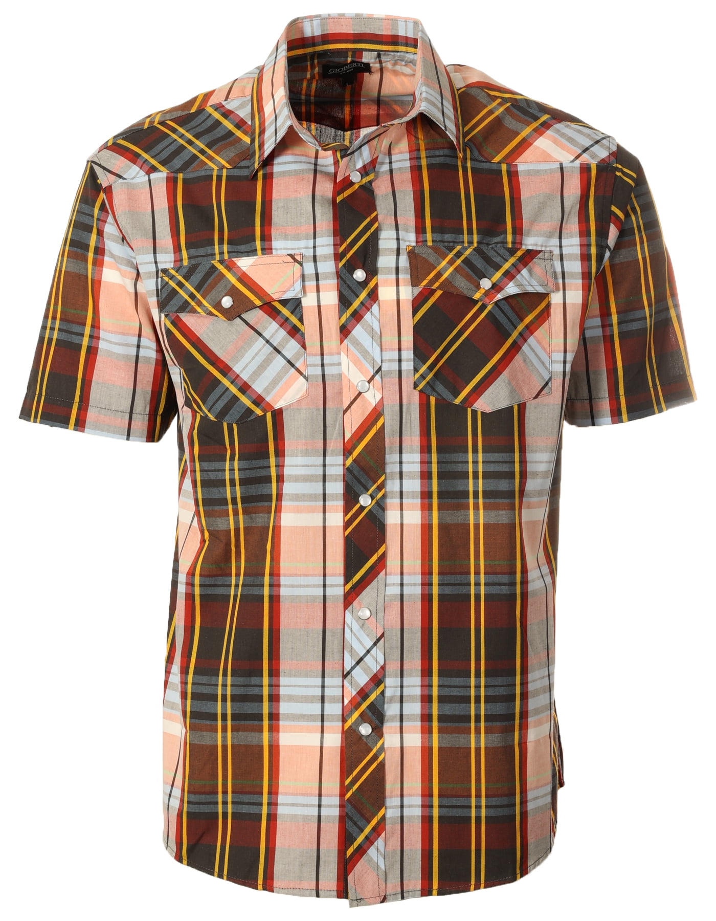 Gioberti Men's Short Sleeve Plaid Western Shirt W/Pearl Snap-on Buttons ...
