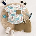 thumbnail image 2 of Huesdet Toddler Summer Outfit Short Sleeve Solid Color T-Shirt and Pocket Shorts Set Cute and Comfortable Baby Boy Clothes for Summer Playtime(Brown,6-12 Months), 2 of 6