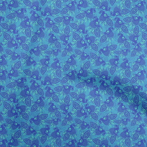 oneOone Cotton Jersey Medium Blue Fabric Peacock Sewing Fabric By The Yard Printed Diy Clothing Sewing Supplies 58 Inch Wide