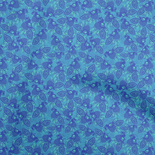 oneOone Polyester Spandex Medium Blue Fabric Peacock Craft Projects Decor Fabric Printed By The Yard 56 Inch Wide