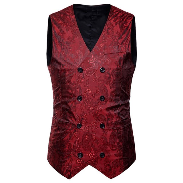 Funicet Men Color Matching Casual Double-Breasted Button Workwear Waistcoat