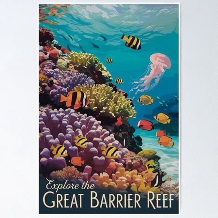 Poster Great Barrier Reef Queensland Travel Art Vintage Vintage Wall Arttrendy Retro Print Positive Quote Poster Room Decor Wall Art , Poster Print Only
