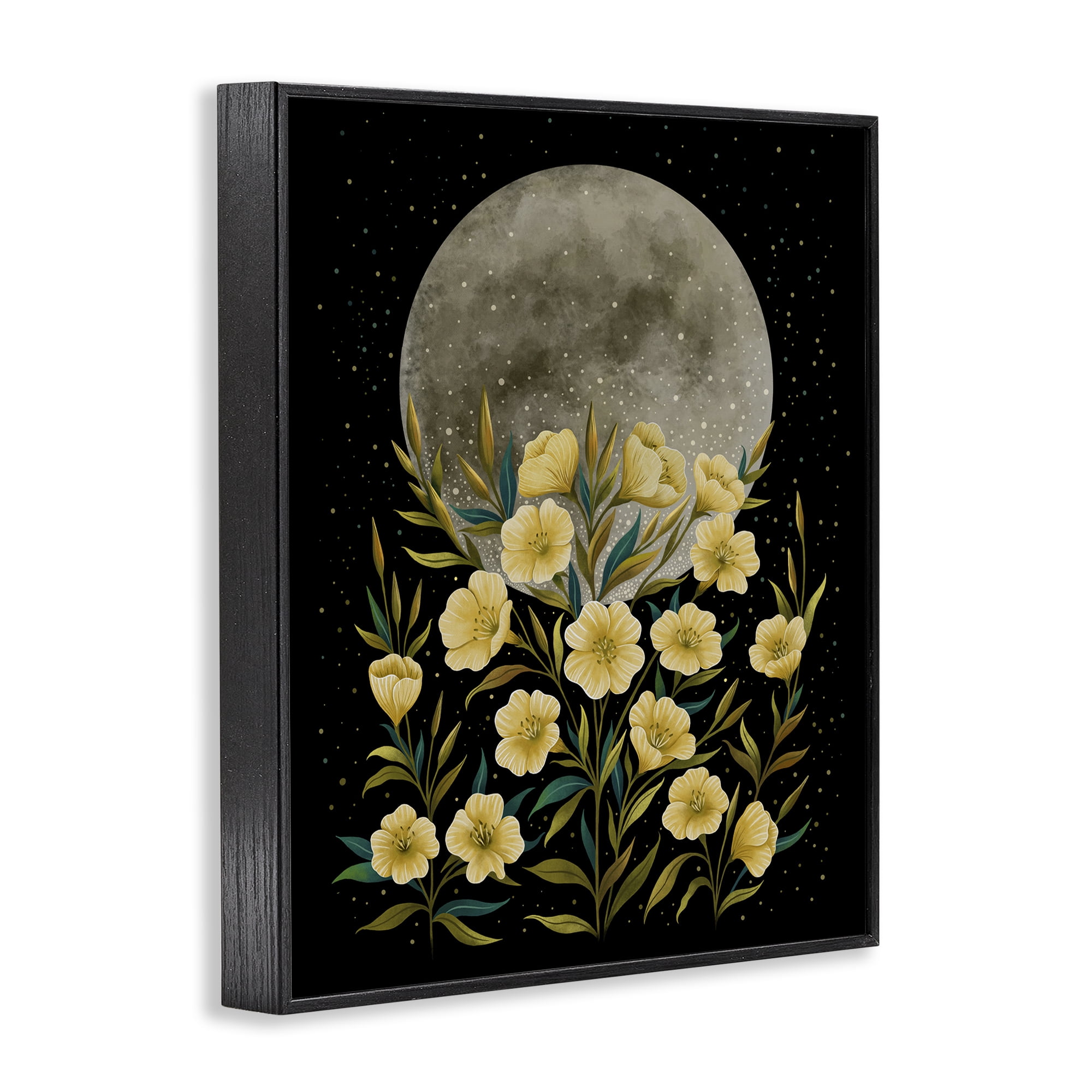 Stupell Industries Moon Greeting Yellow Flowers Black Framed Giclee Art, design by Episodic Drawings