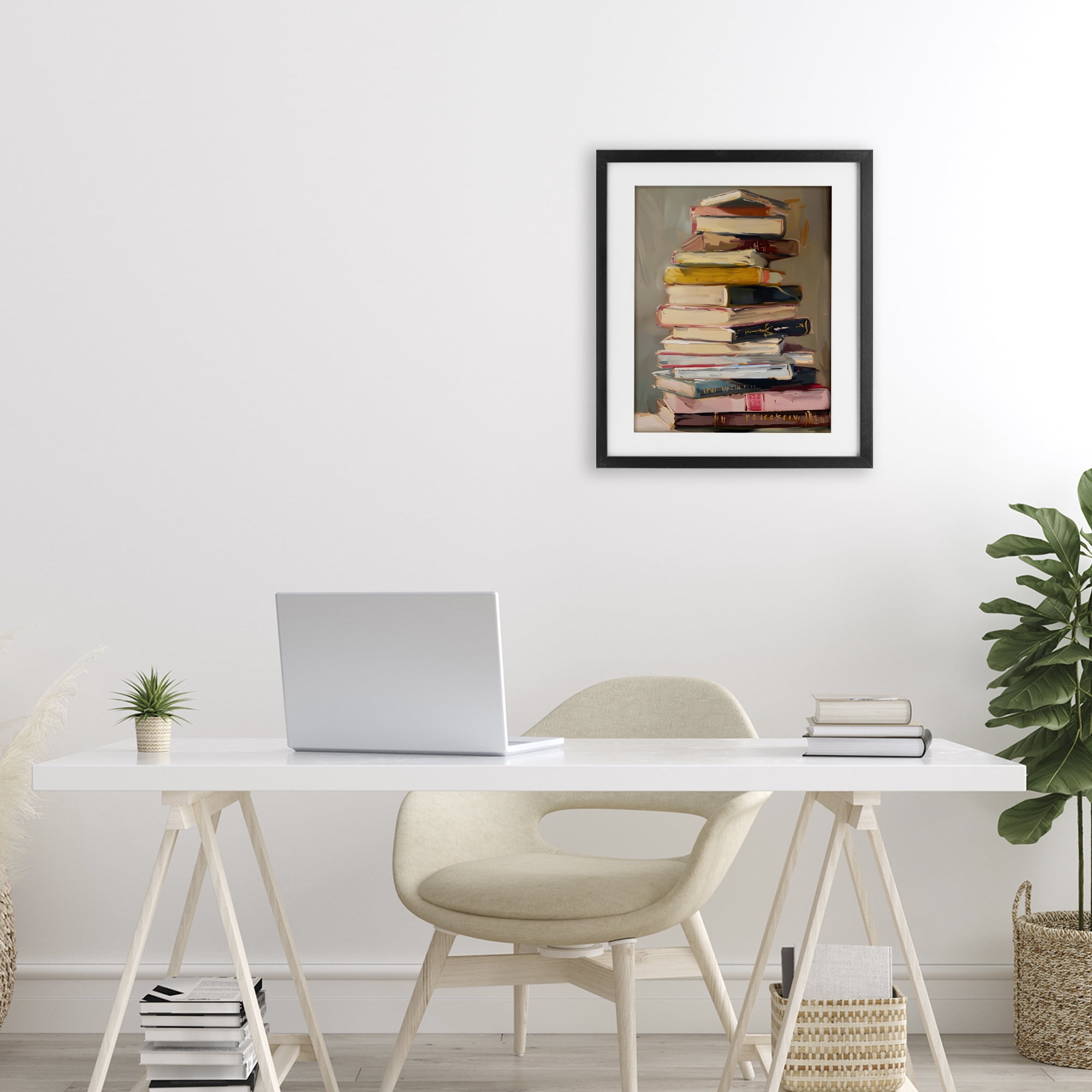 Stupell Industries Well Loved Bookstack Black Framed Print Under Glass, design by LSR Design Studio