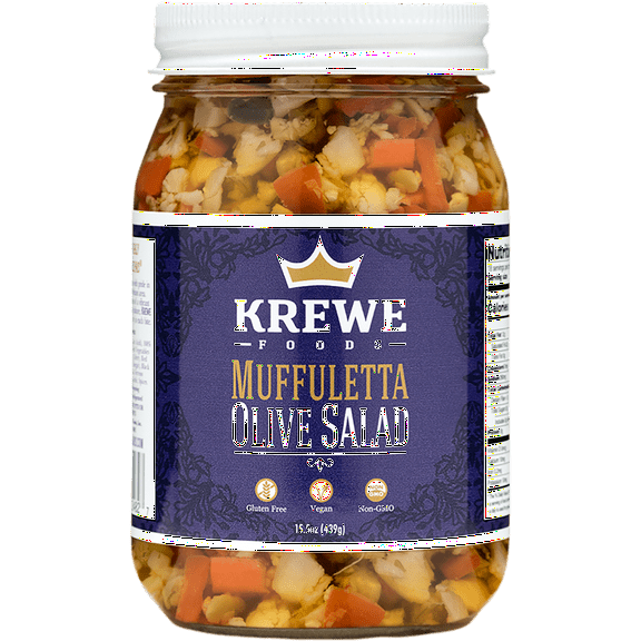 Krewe Foods Muffuletta Olive Salad with 100% Olive Oil, 15.5 oz. Jar (Pack of 1)