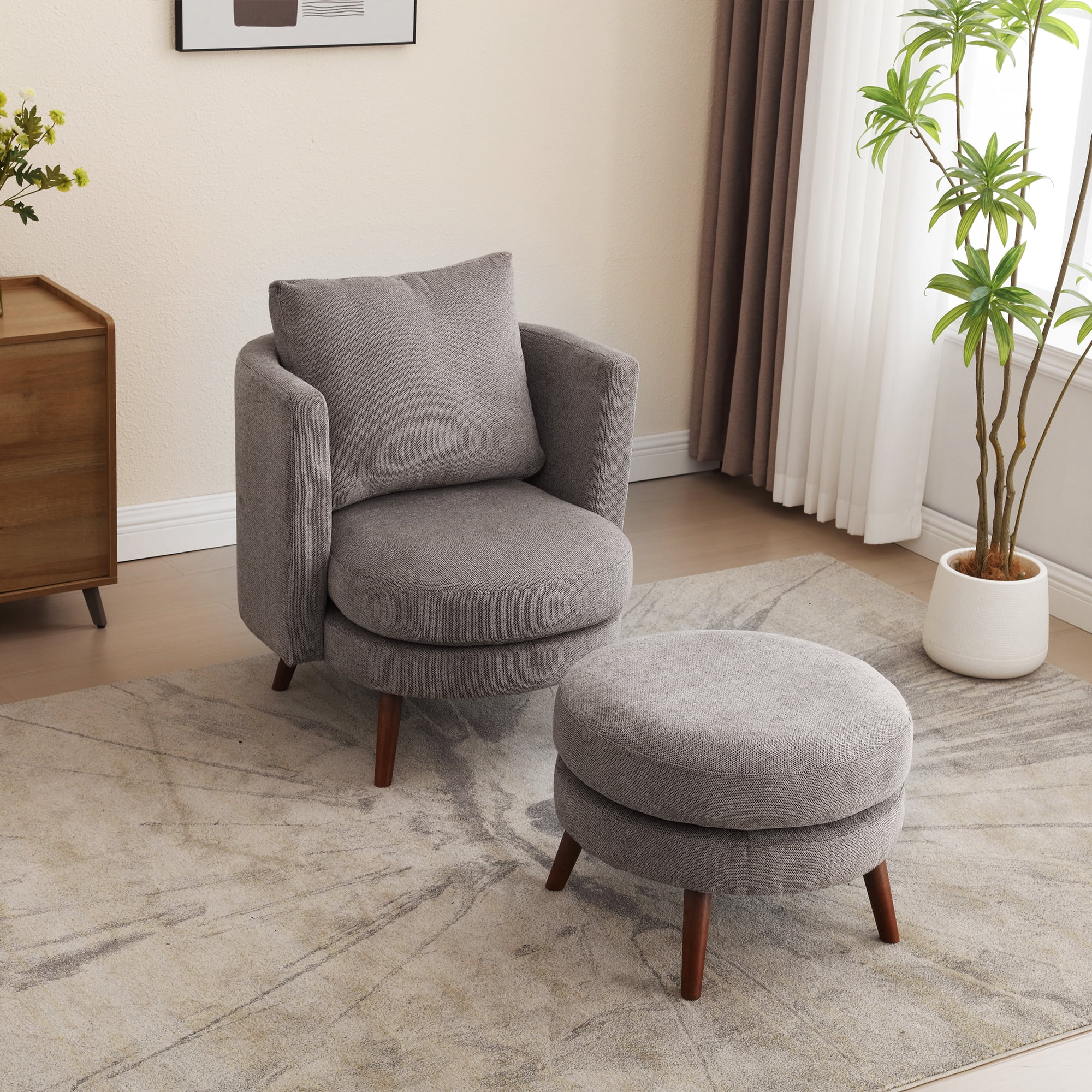 30.7"W Accent Chair with Ottoman,Upholstered Single Sofa with Throw Pillow & High Armrest,Comfort Reading Chair with Wooden Leg for Living Room Bedroom Dorm Room Office,Taupe