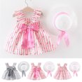 thumbnail image 4 of Odeerbi Toddler Girl Summer Beach Dress with Sun Hat Baby Bow Flower Print Suspender Dress Hat Suit Gray, 4 of 4