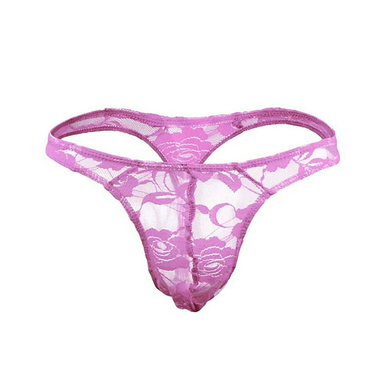 HAOTAGS Men's Sexy Low Waist Bondage Panties Thong Lace Regular Mens Briefs  Underwear Men Pack Pink Size Free Size 