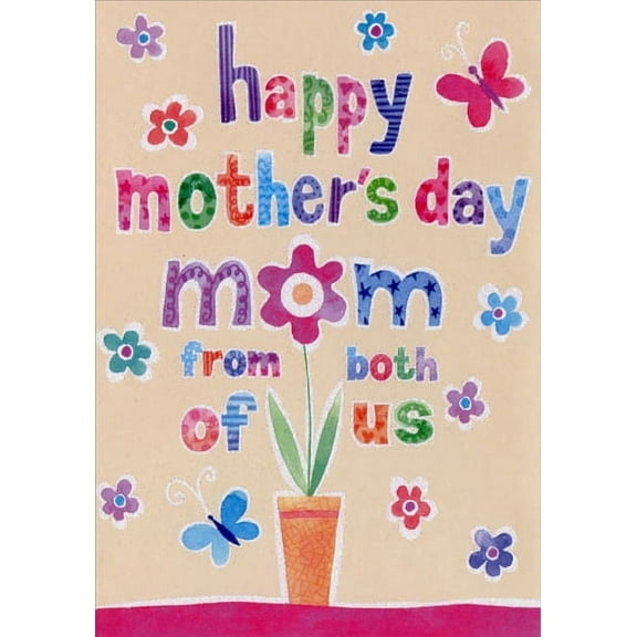 Designer Greetings Sparkling Colorful Words and Flower Pot: Mom Mother's Day Card