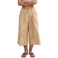 thumbnail image 3 of Bosfbaoi Pants for Women Relaxed Fit Womens Pants High Waist Pleated Culottes Casual Cropped Wide Leg Pants Beach Vacation Culottes, 3 of 9