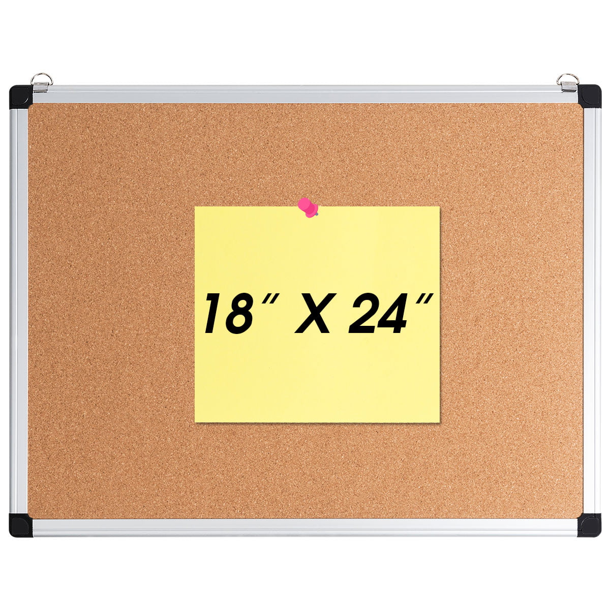 Cork Board Set Bulletin Corkboard 24 x 18 inch Framed with 10 Thumb Tacks Small 