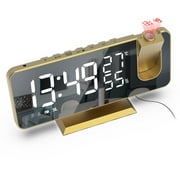 Projection Digital Alarm Clock for Bedrooms, with USB Charger Ports, Alarm ,Clock with Projection on Ceiling, Temperature & Humidity Display, 7.5” Large Mirror LED Display Loud Alarm Clock