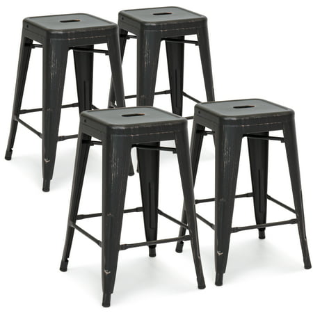 Best Choice Products 24in Set of 4 Stackable Modern Industrial Metal Counter Height Bar Stools - Bronzed (Best Of Me Tab)