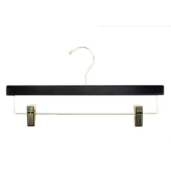 NAHANCO 14” Flat Wooden Skirt/Pant Hanger With Gold Hardware, Black Gloss