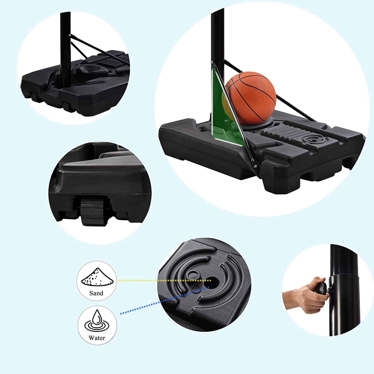 Sumdeal Portable Basketball Hoop & Goals with LED Lights, Basketball System 6.6-10ft Height Adjustment and Wheels, 44" Backboard, Basketball Stand for Both Youth and Adults Indoor Outdoor, Black