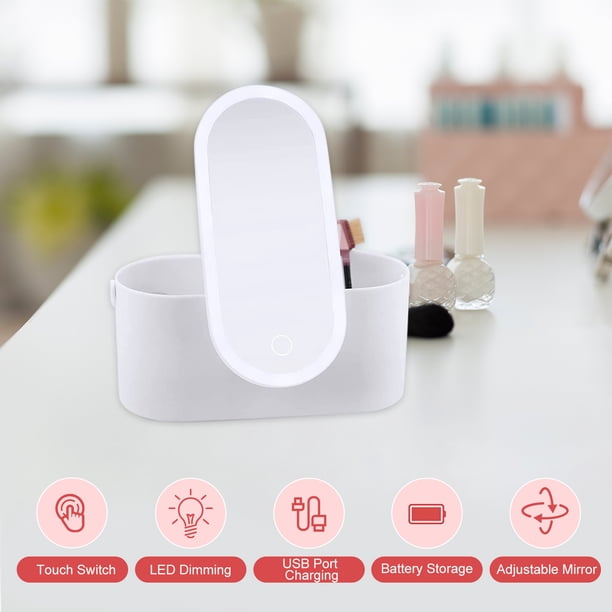 Organizador De Maquillaje Cosmetics Box - Estuche de maquillaje con espejo y LED para mujer (blanco)