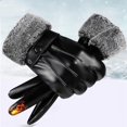 thumbnail image 1 of Guantes cálidos de invierno para hombre, guantes de cuero resistentes al frío para montar en motocicleta, guantes con forro polar para exteriores, impermeables y con pantalla táctil, 1 of 4