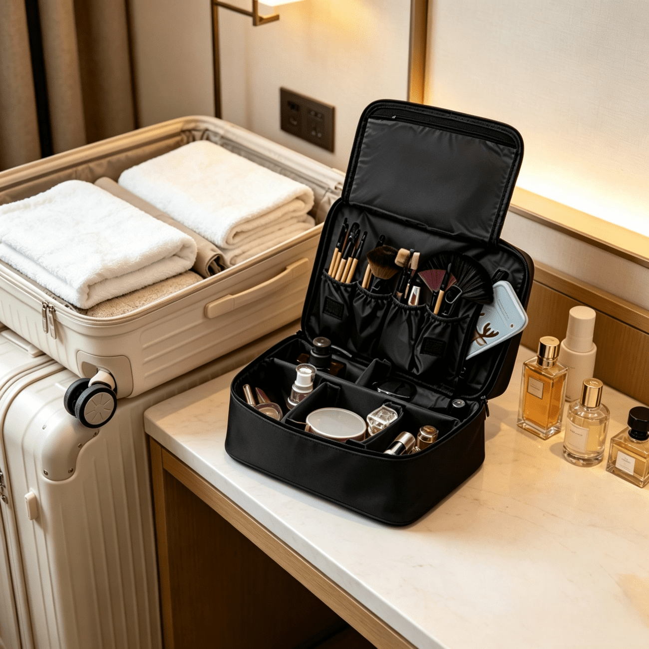 Makeup Bag Case Portable Handle Storage Organizer Travel Bag Wash Bag, Black