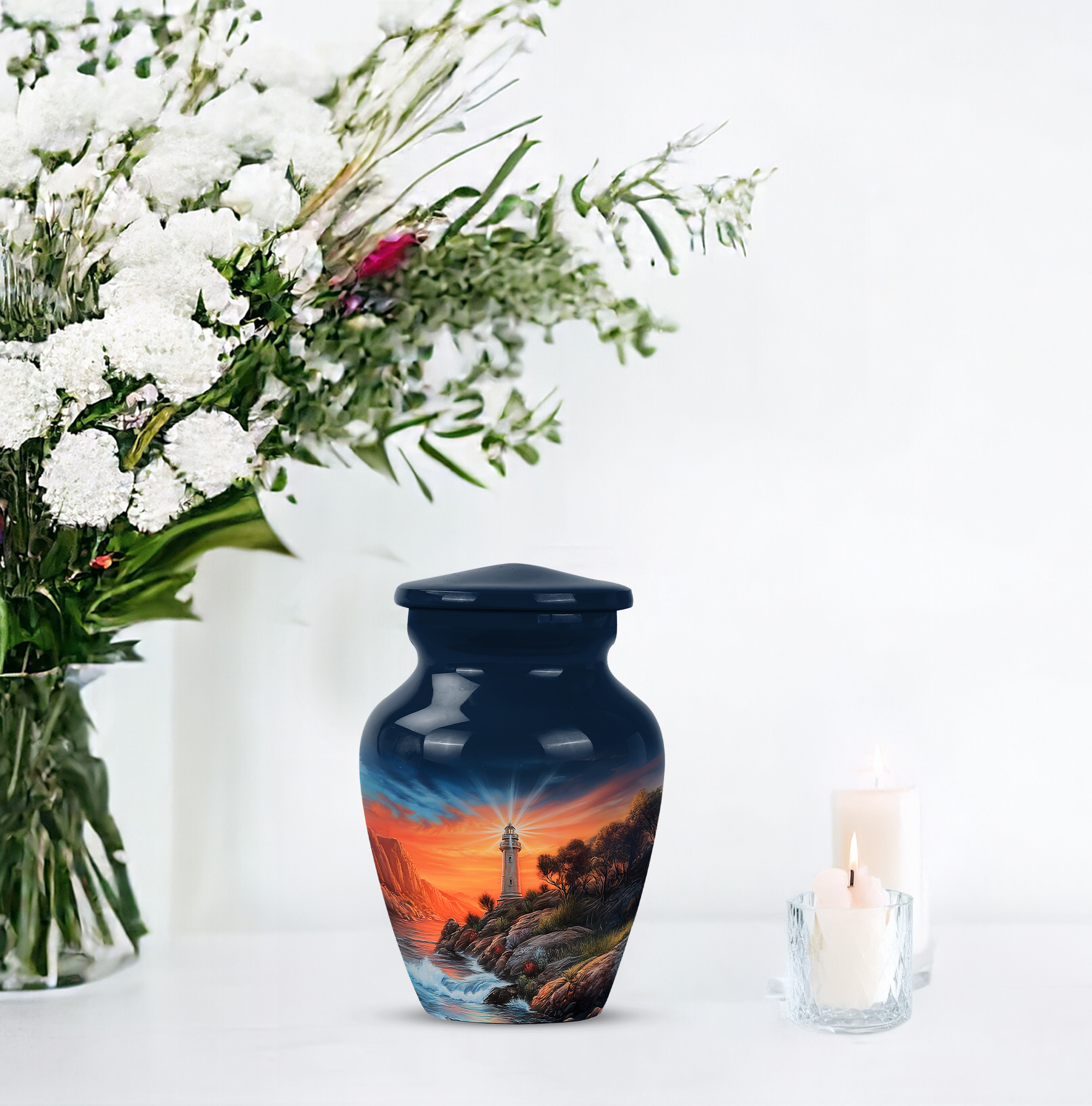 Lighthouse Keepsake Urns For Human Ashes For Boy, Orange Small Urn For Mom And Dad, Blue Keepsake Urns For Human Ashes Adult Female Small, Miniature 3 Inch