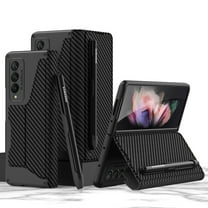 ELEHOLD Luxury Folding Leather Case for Samsung Galaxy Z Fold 3 Multi-Functional Wallet Case with Card Slots Pen Slot Shockproof Support Wireless Charging Case for Z Fold 3, Carbonfiber